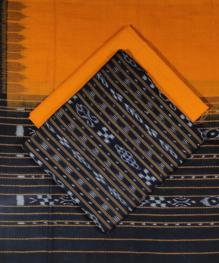 3pc Black yellow handwoven cotton sambalpuri dress material