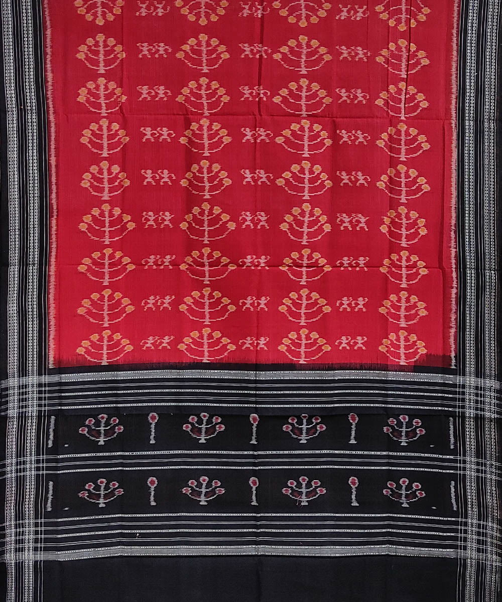 Maroon black hand woven cotton sambalpuri dupatta