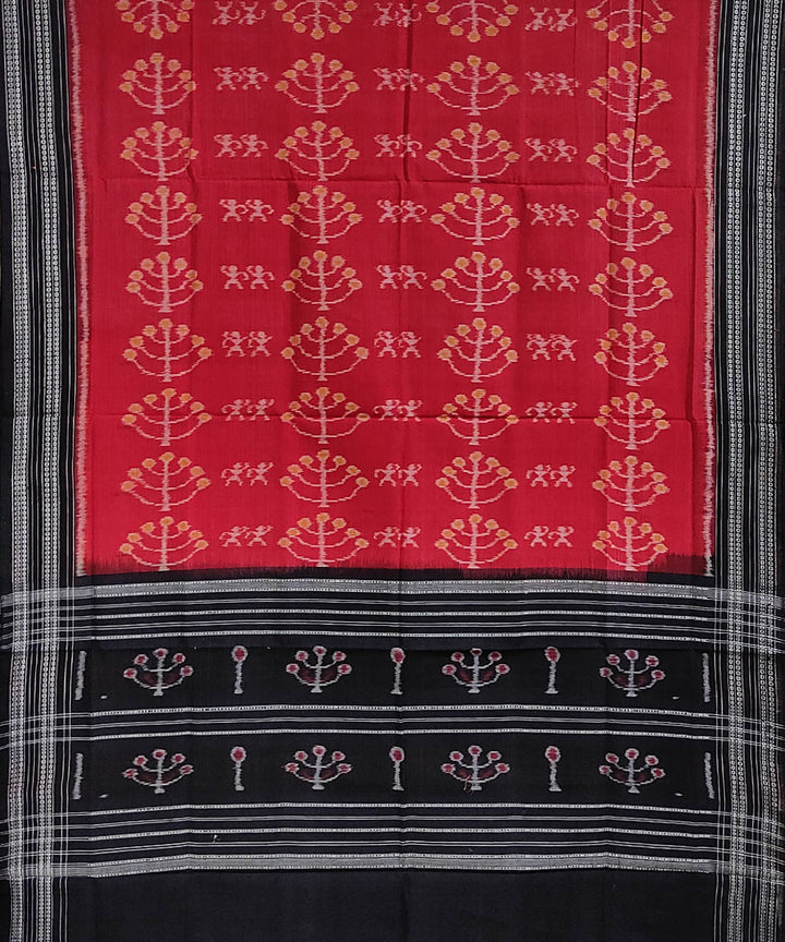 Maroon black hand woven cotton sambalpuri dupatta