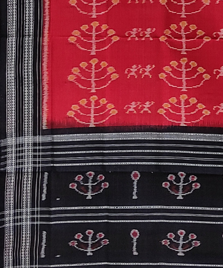 Maroon black hand woven cotton sambalpuri dupatta