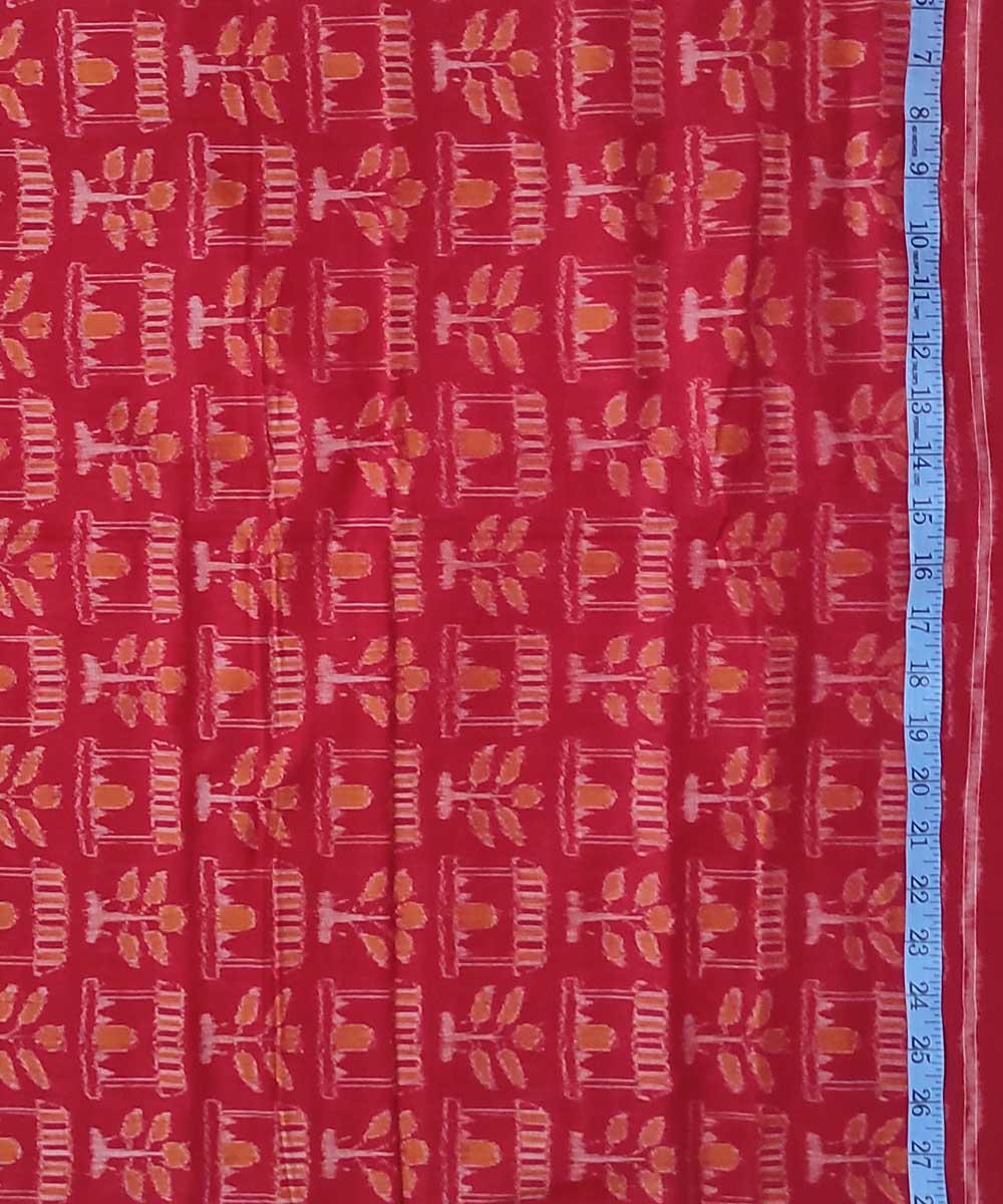 Red handwoven single ikat cotton sambalpuri kurta material (2.5m per qty)