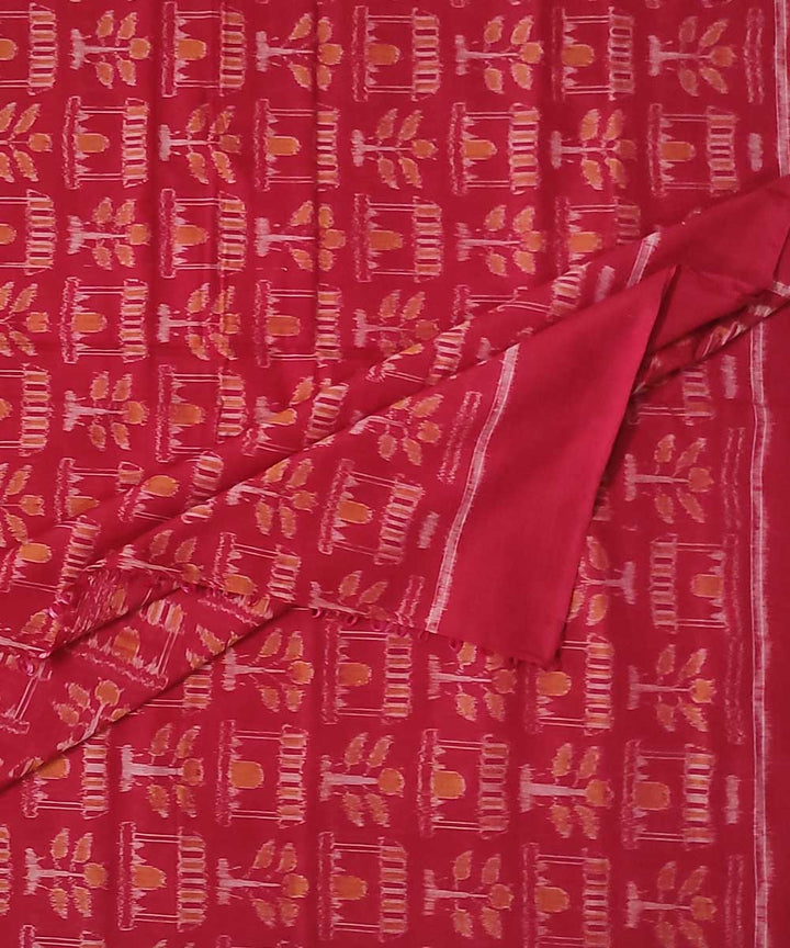 Red handwoven single ikat cotton sambalpuri kurta material (2.5m per qty)