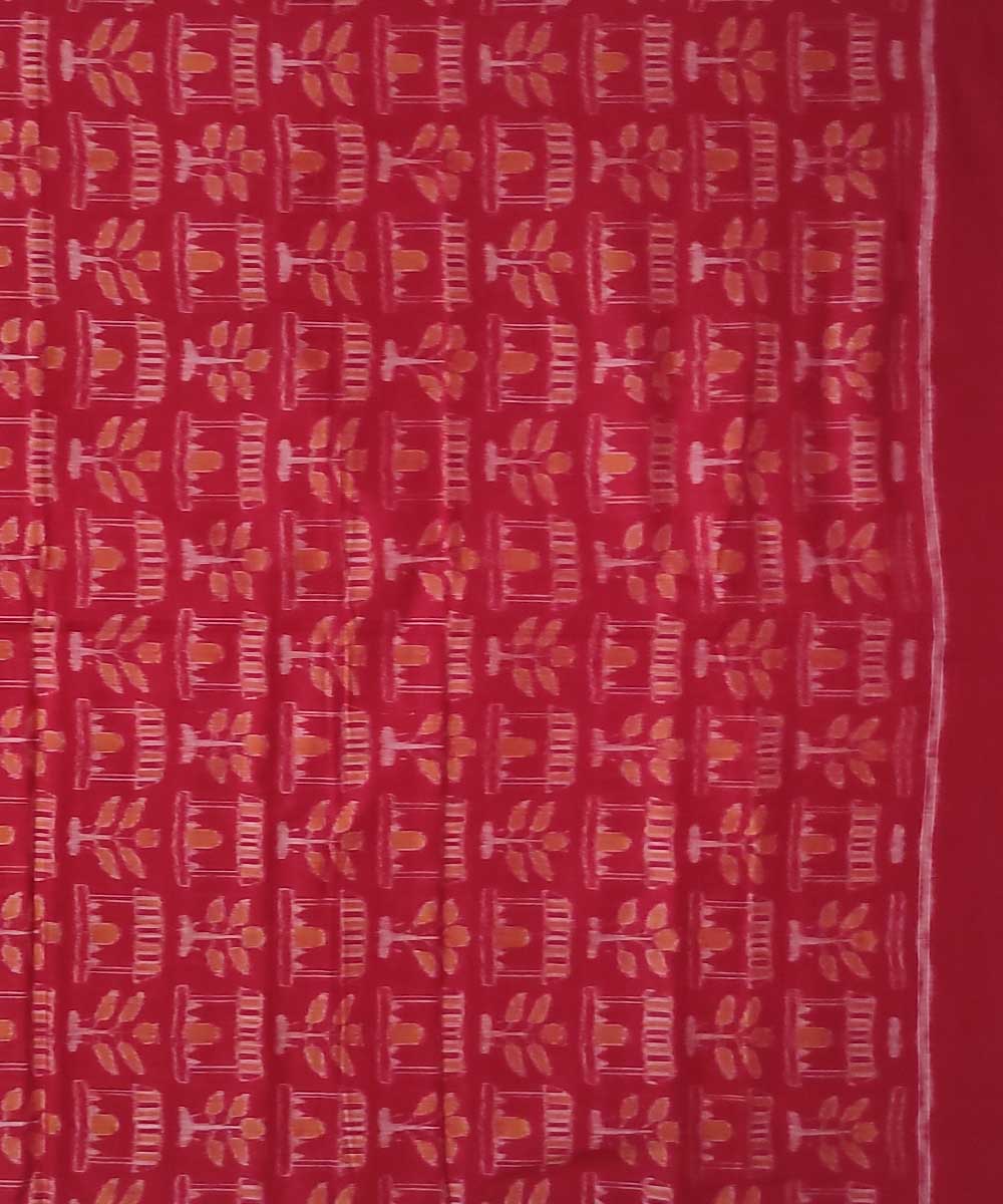 Red handwoven single ikat cotton sambalpuri kurta material (2.5m per qty)