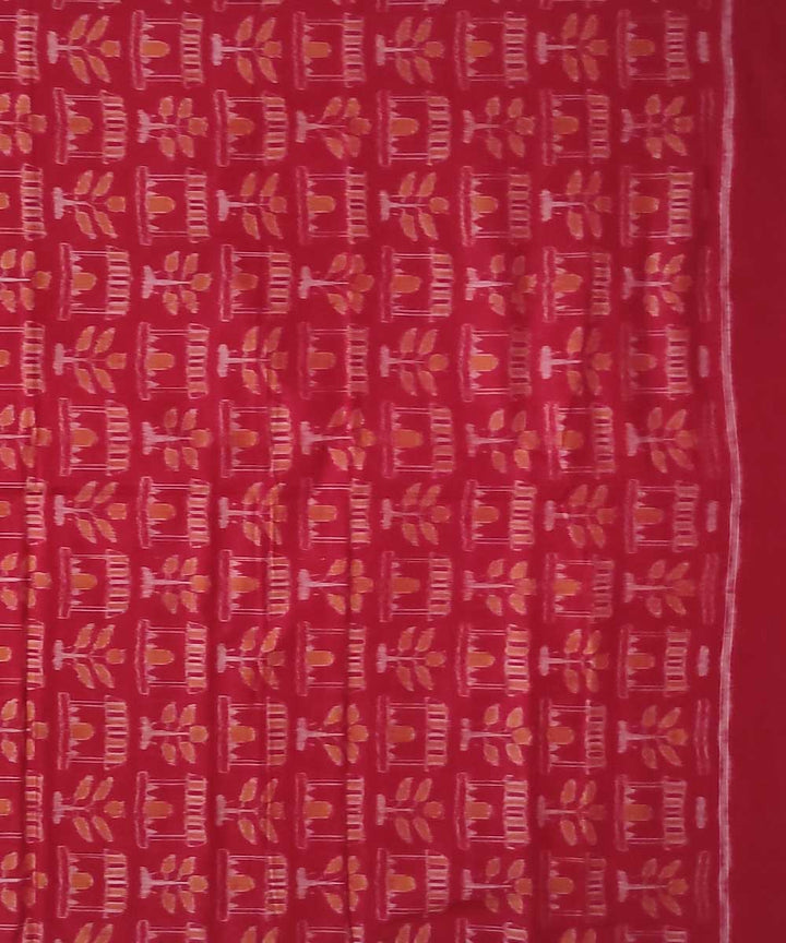 Red handwoven single ikat cotton sambalpuri kurta material (2.5m per qty)