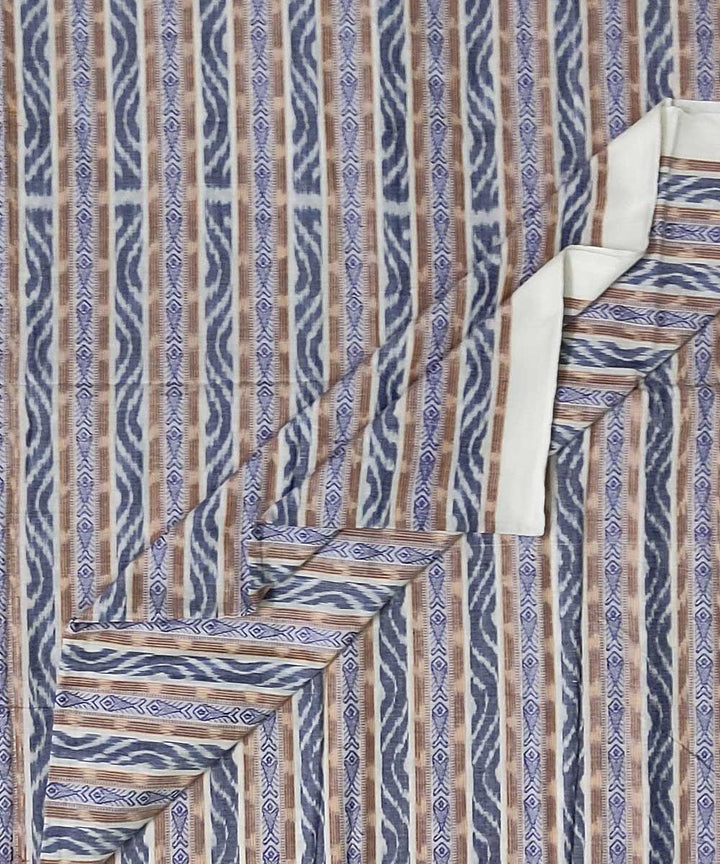 2.5m White blue handwoven cotton single ikat sambalpuri kurta fabric