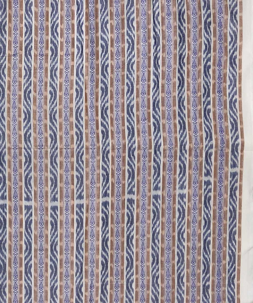 2.5m White blue handwoven cotton single ikat sambalpuri kurta fabric