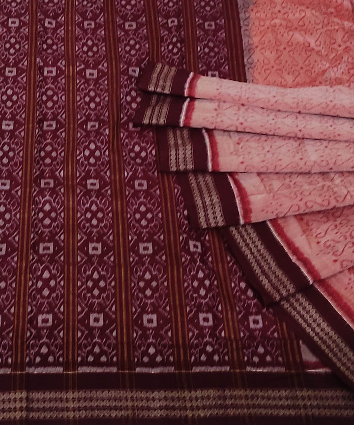 Peach maroon handwoven cotton sambalpuri saree