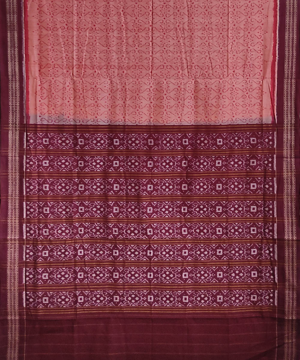 Peach maroon handwoven cotton sambalpuri saree