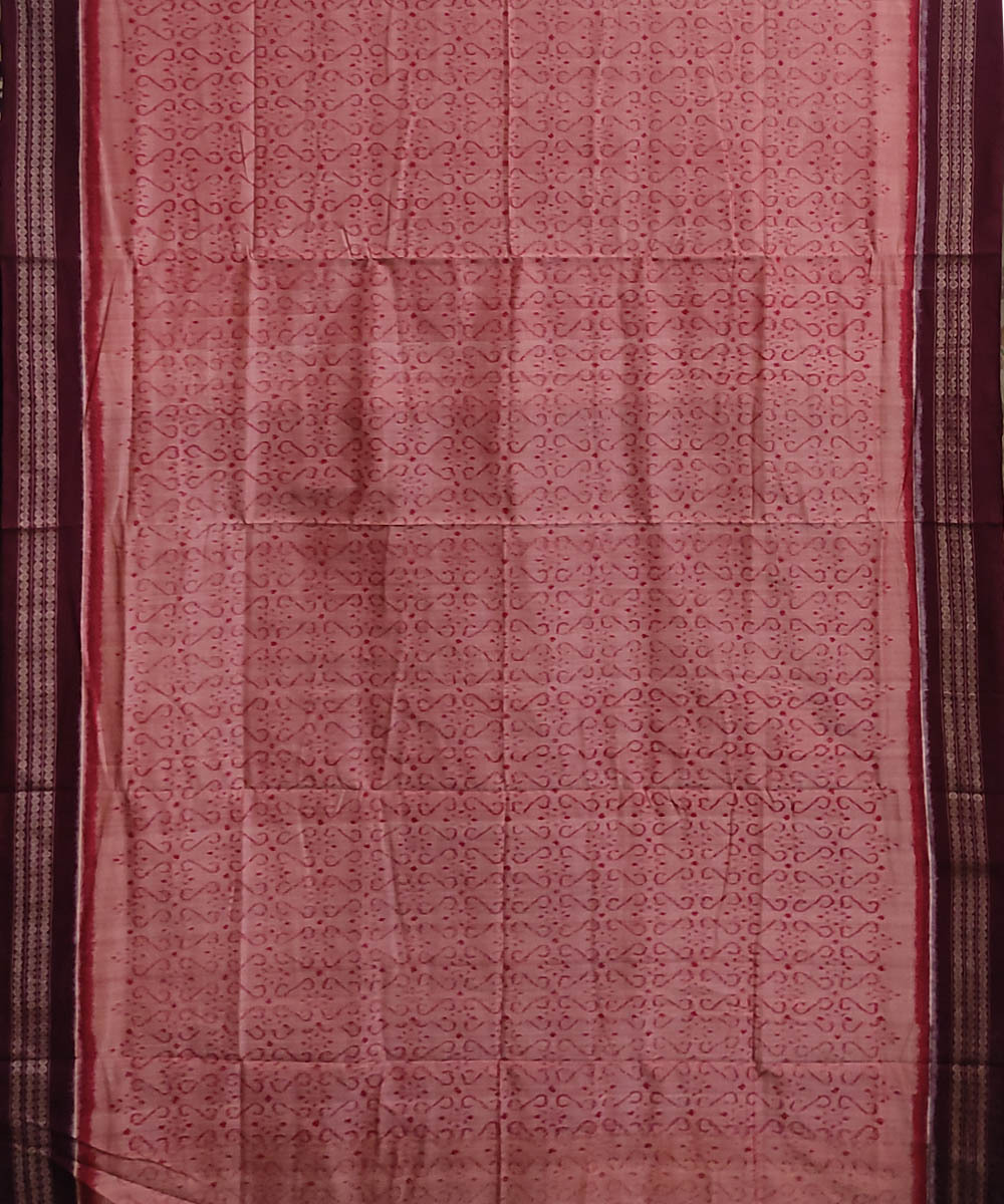 Peach maroon handwoven cotton sambalpuri saree