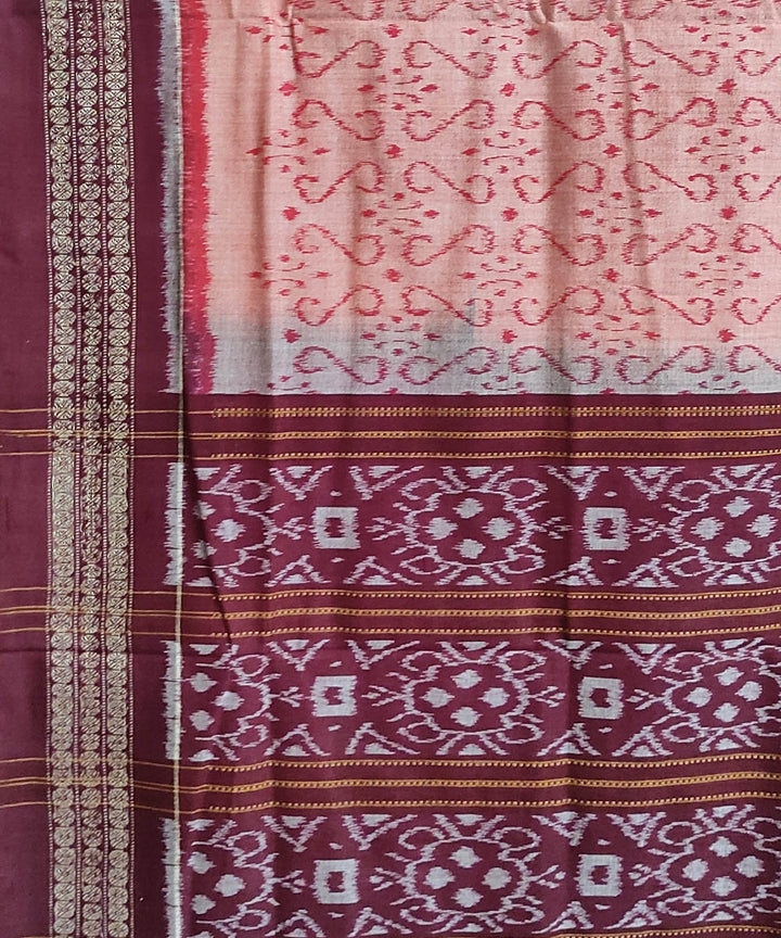 Peach maroon handwoven cotton sambalpuri saree