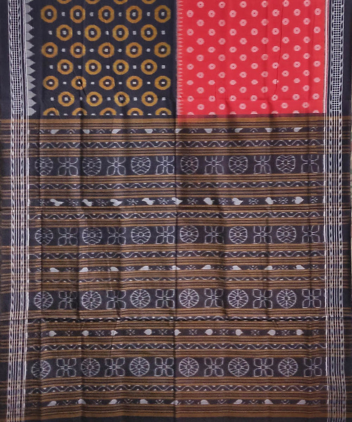 Cool black red handwoven cotton sambalpuri saree