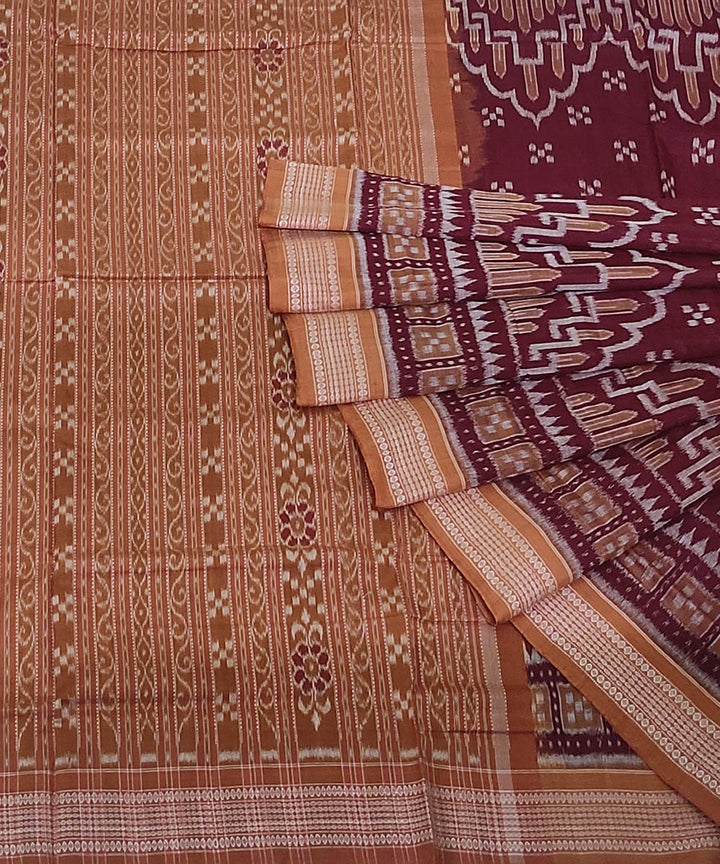 Maroon brown handwoven cotton sambalpuri saree