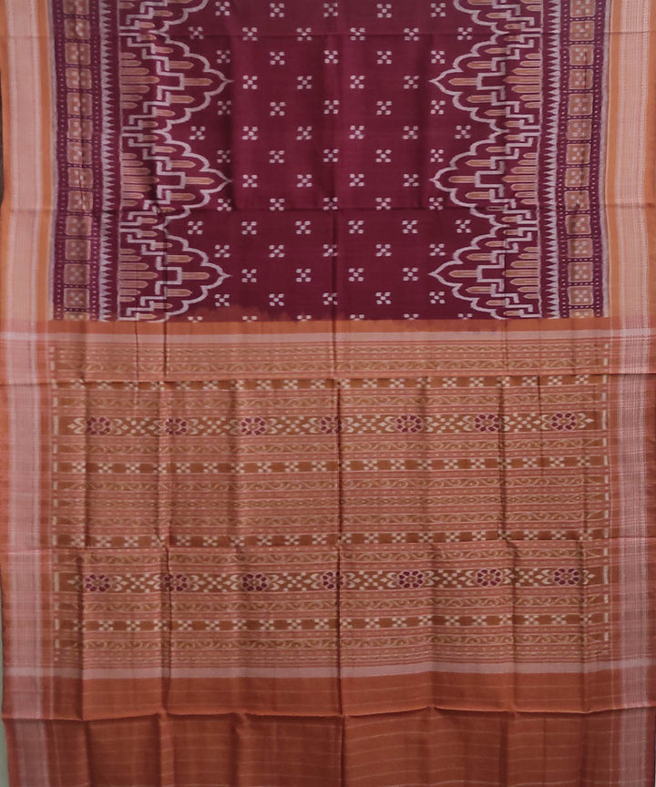 Maroon brown handwoven cotton sambalpuri saree