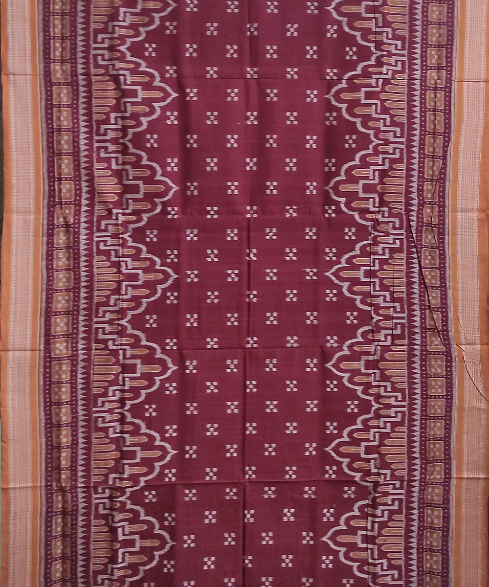 Maroon brown handwoven cotton sambalpuri saree