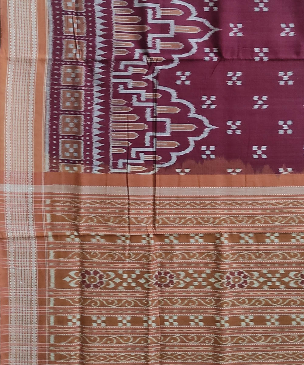 Maroon brown handwoven cotton sambalpuri saree