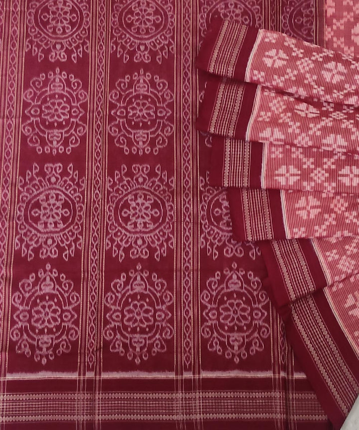 Pink maroon handwoven cotton sambalpuri saree