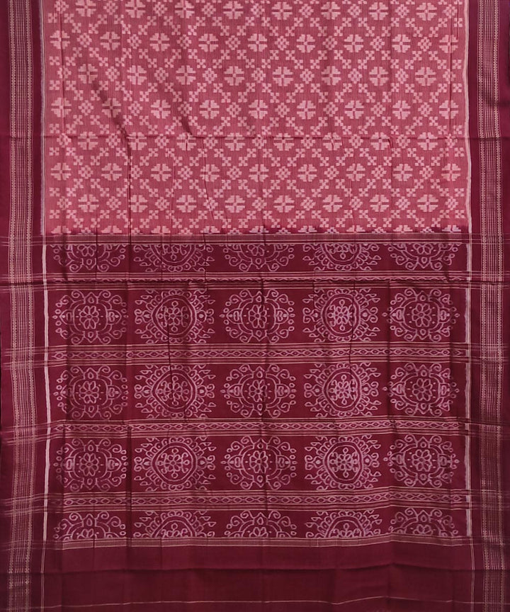 Pink maroon handwoven cotton sambalpuri saree