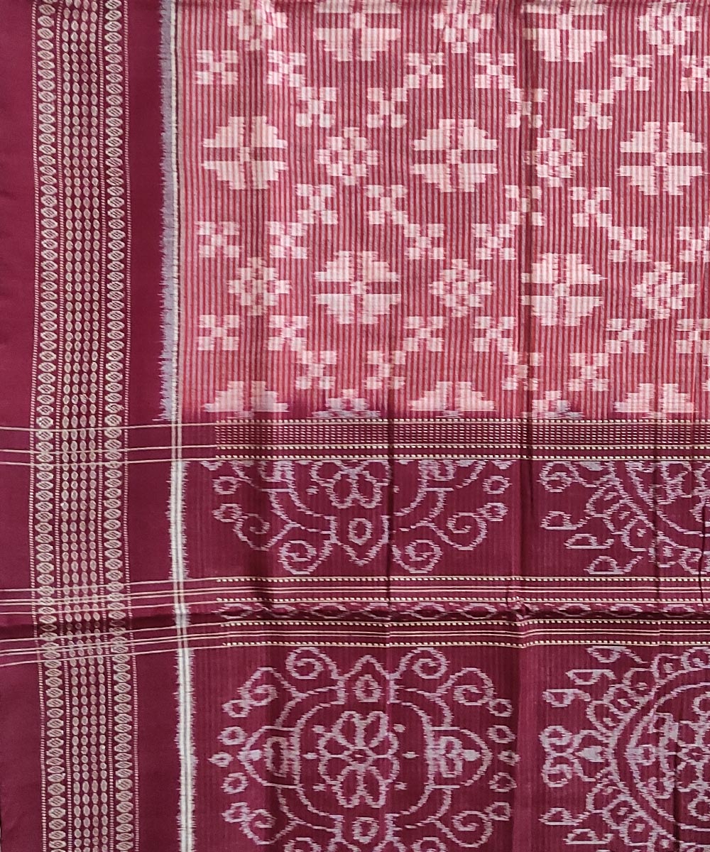 Pink maroon handwoven cotton sambalpuri saree