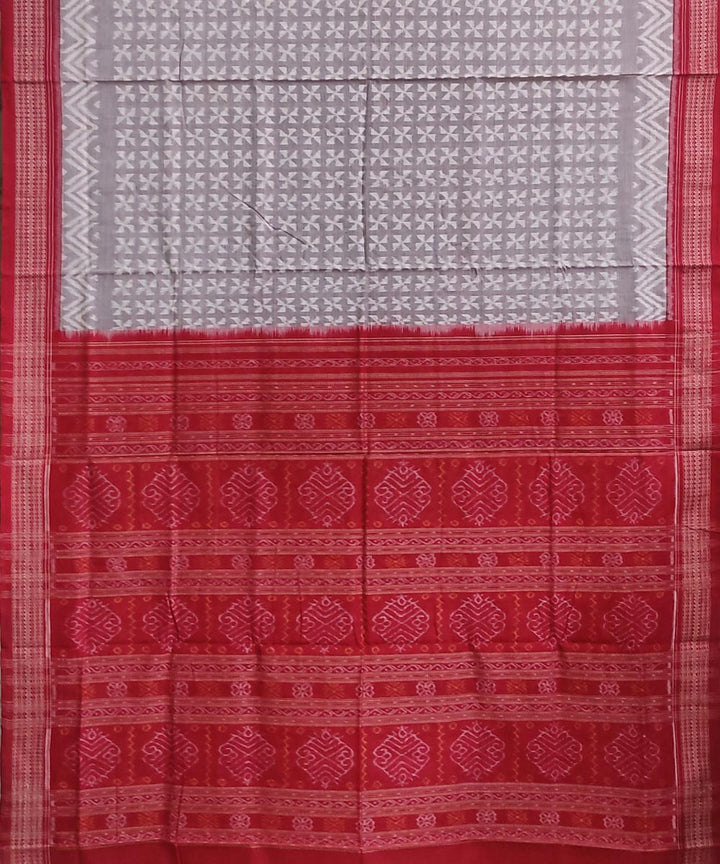 Grey red handwoven cotton sambalpuri saree