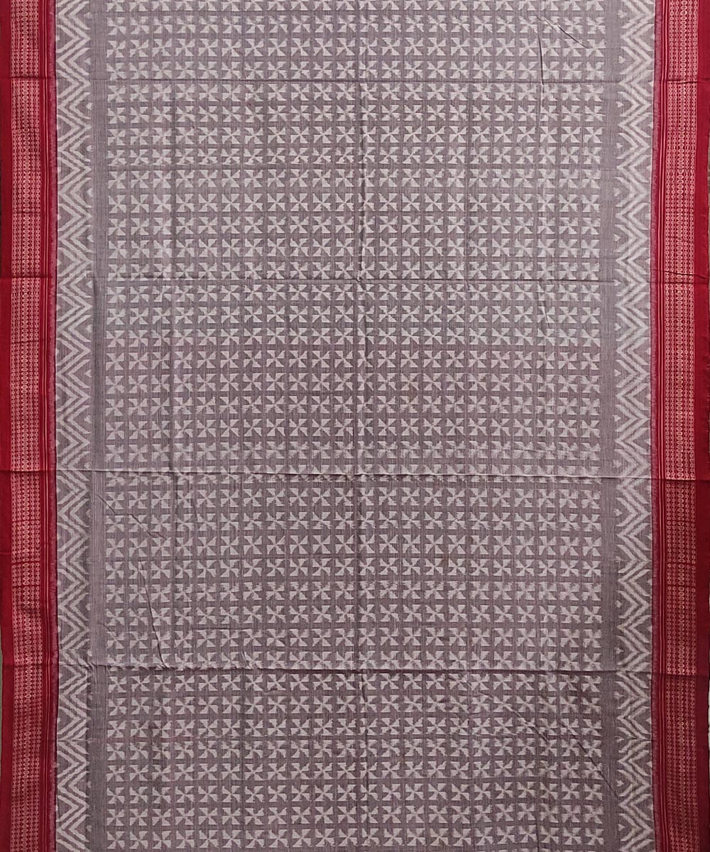 Grey red handwoven cotton sambalpuri saree