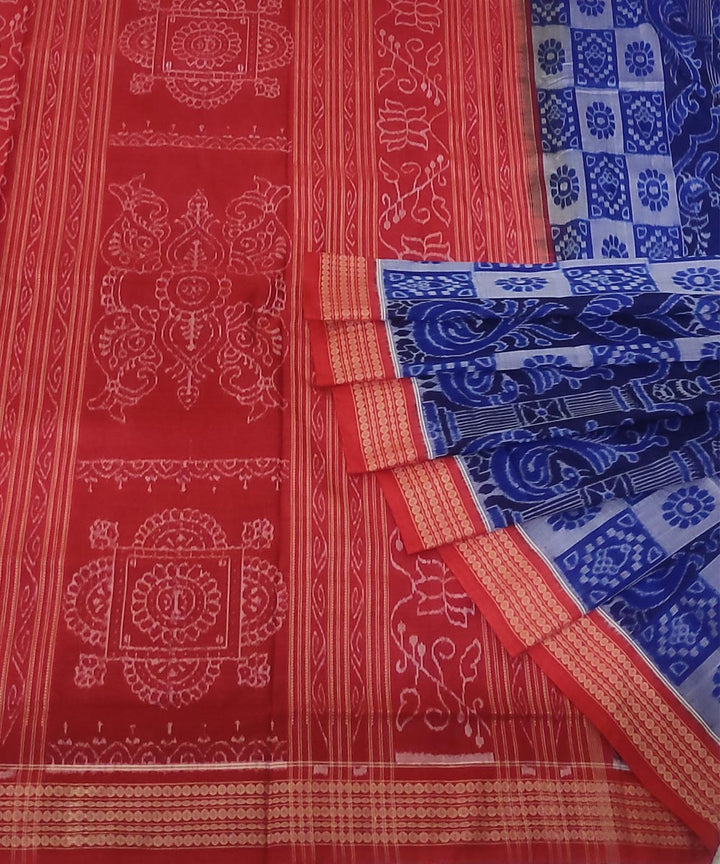 Navy blue maroon handwoven cotton sambalpuri saree