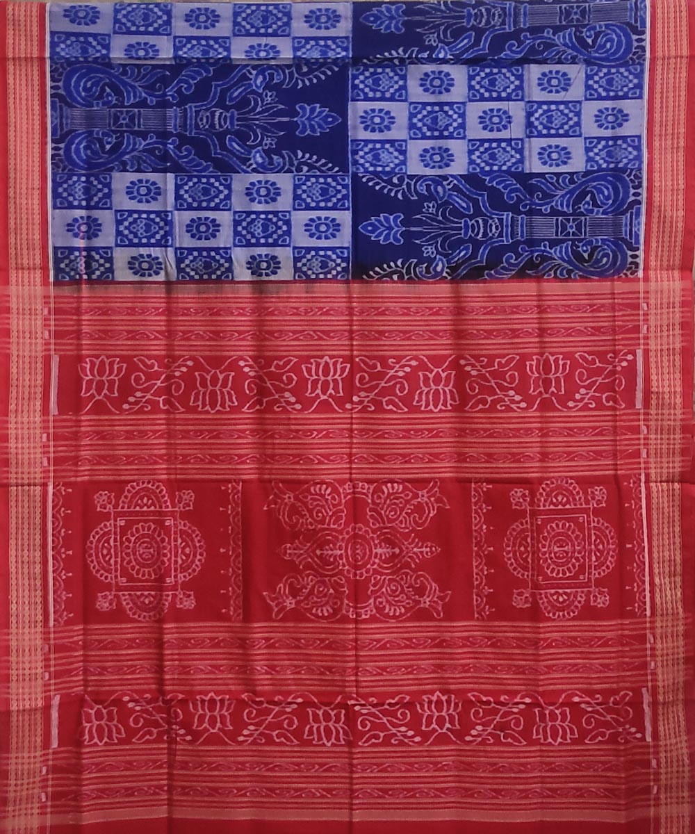 Navy blue maroon handwoven cotton sambalpuri saree