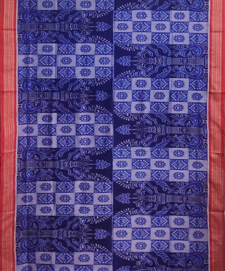 Navy blue maroon handwoven cotton sambalpuri saree