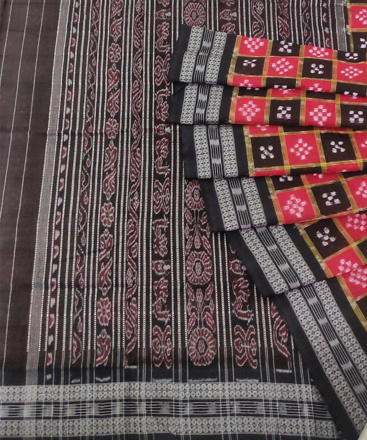 Red black handwoven cotton sambalpuri saree