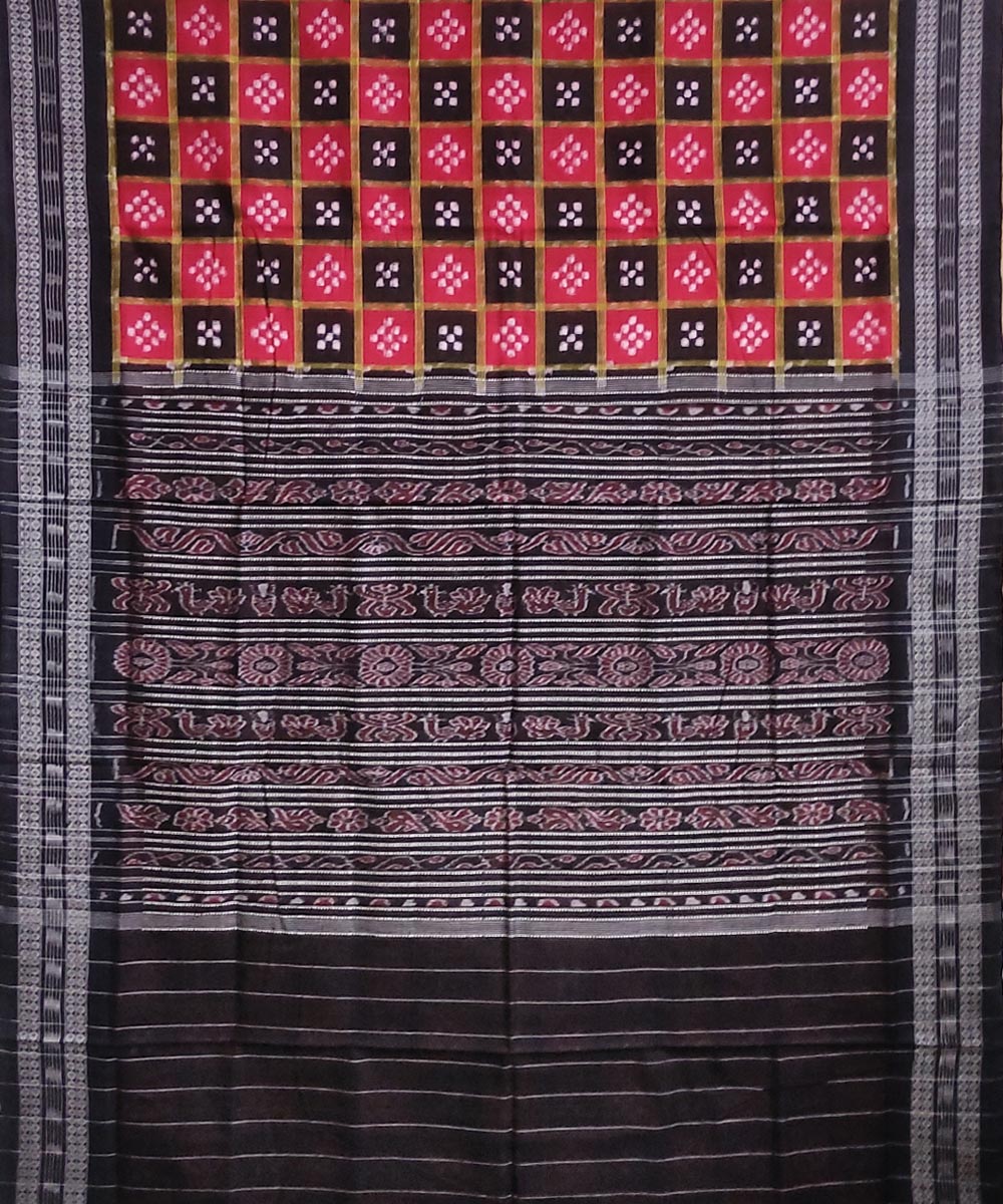 Red black handwoven cotton sambalpuri saree