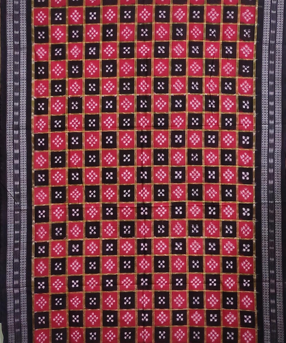 Red black handwoven cotton sambalpuri saree