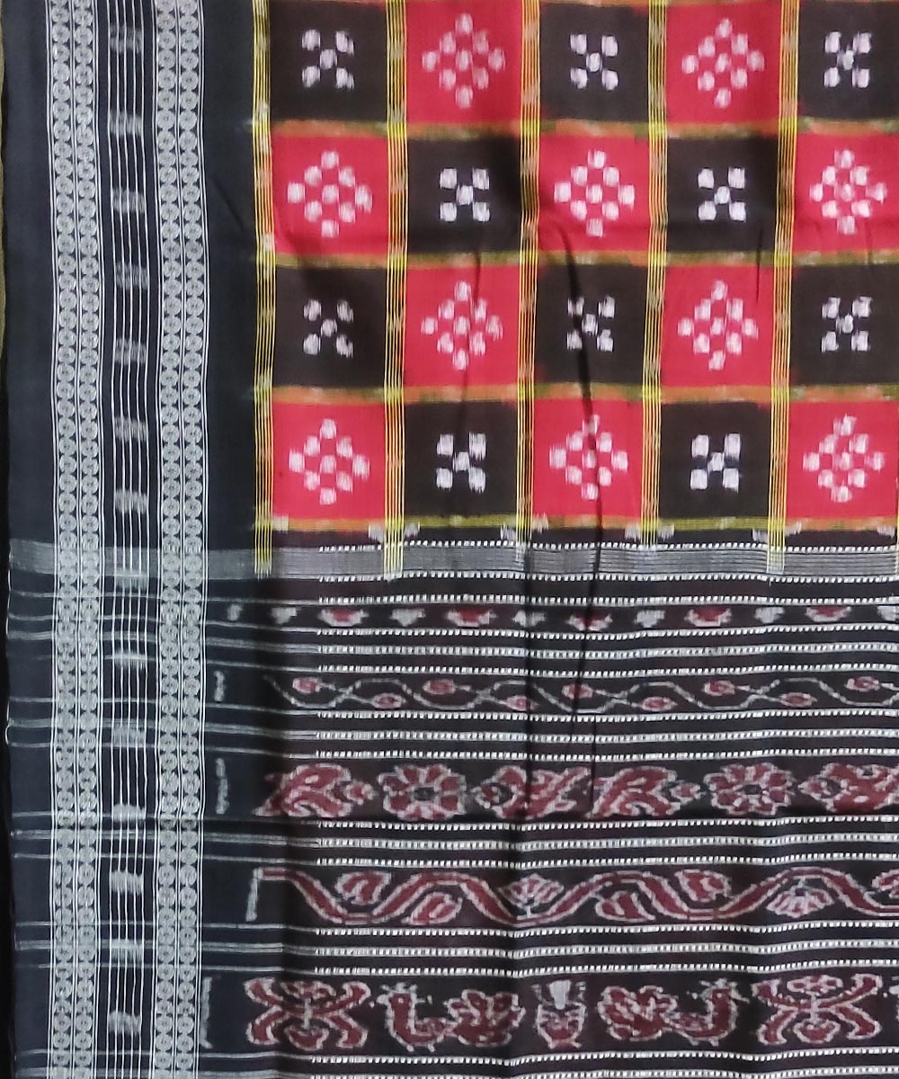 Red black handwoven cotton sambalpuri saree