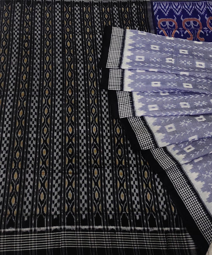 Navy blue grey black handwoven cotton sambalpuri saree