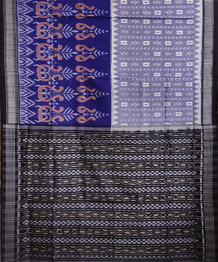 Navy blue grey black handwoven cotton sambalpuri saree