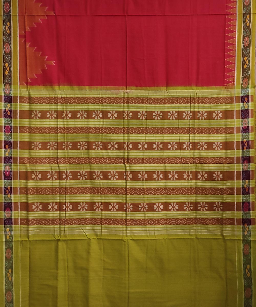 Red olive handwoven cotton sambalpuri saree