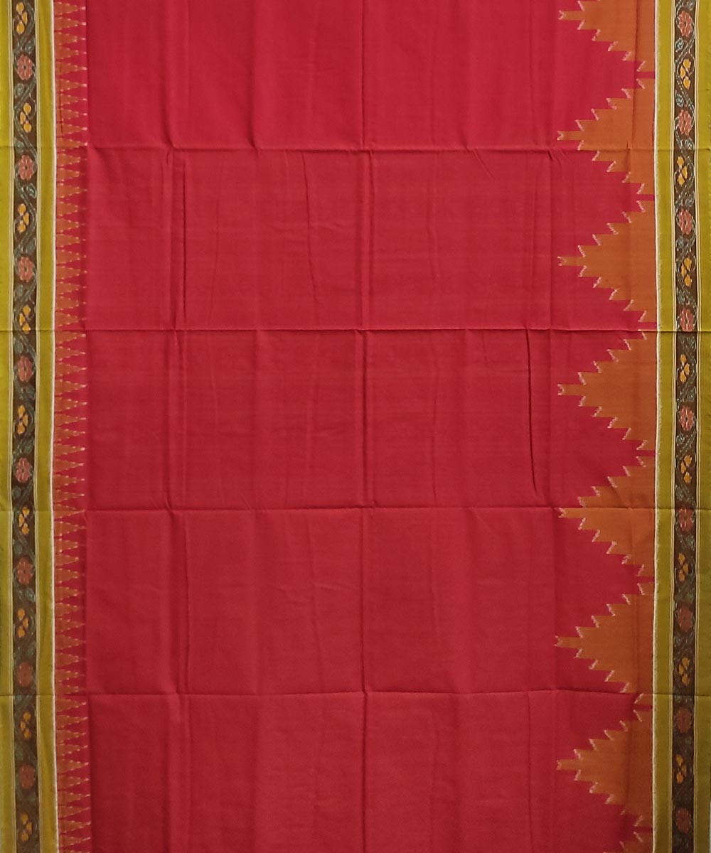 Red olive handwoven cotton sambalpuri saree