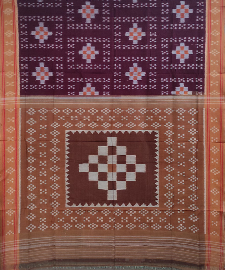 Maroon brown handwoven cotton nuapatna saree