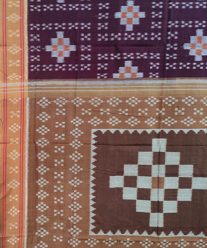 Maroon brown handwoven cotton nuapatna saree