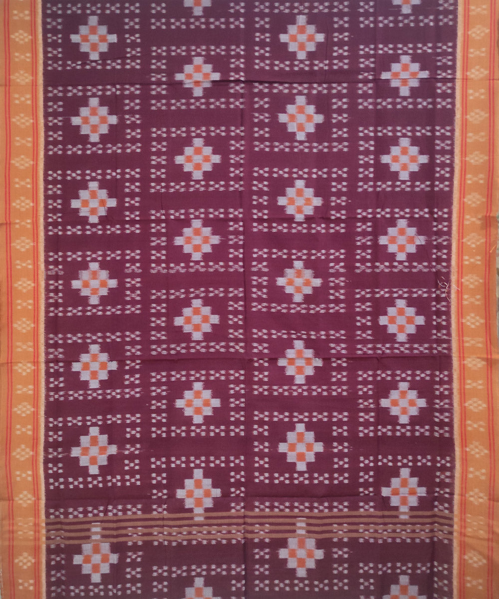 Maroon brown handwoven cotton nuapatna saree