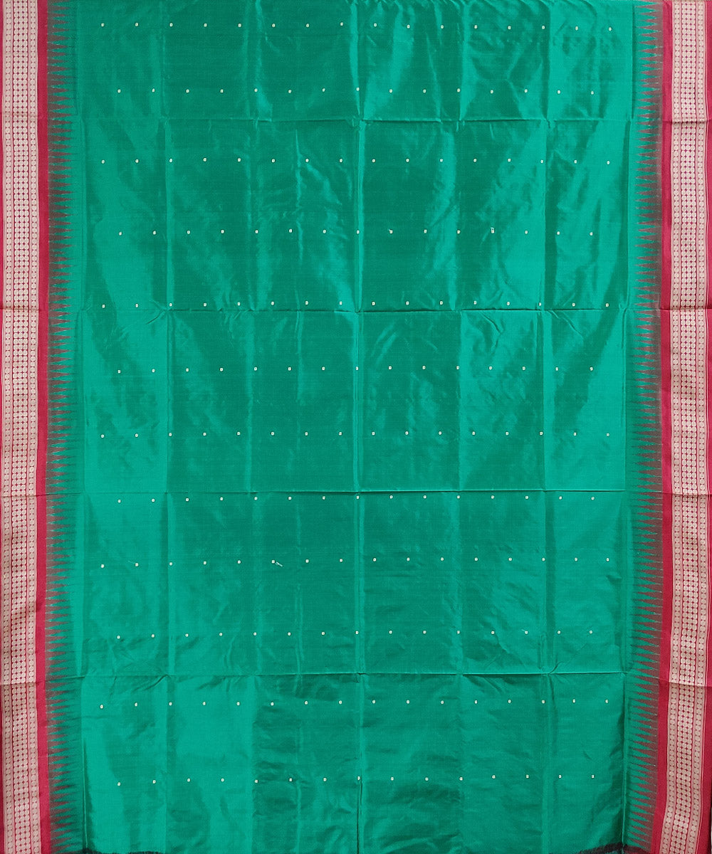 Dark green handwoven silk bomkai saree
