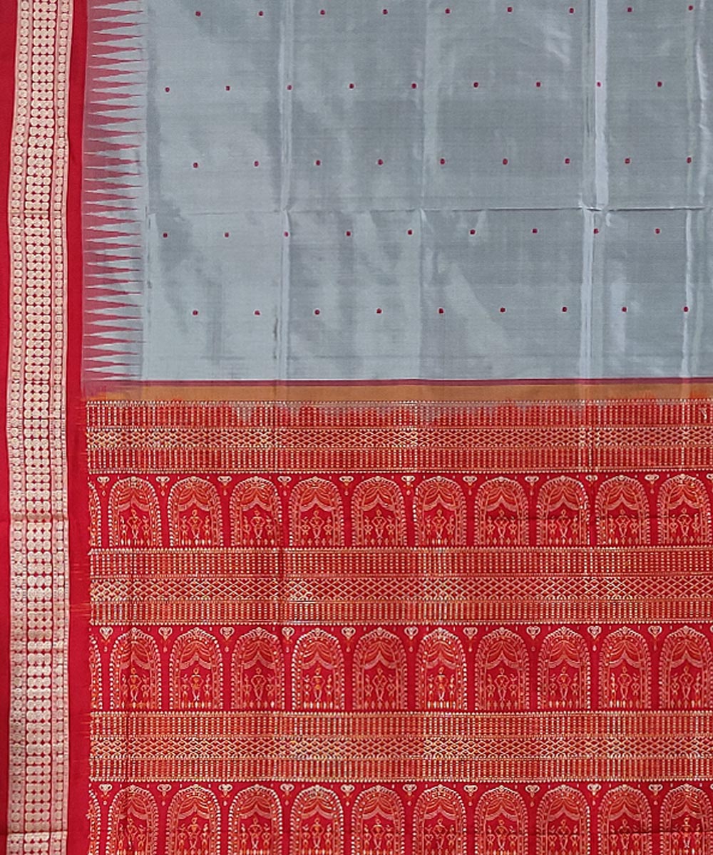 Grey handwoven silk bomkai saree