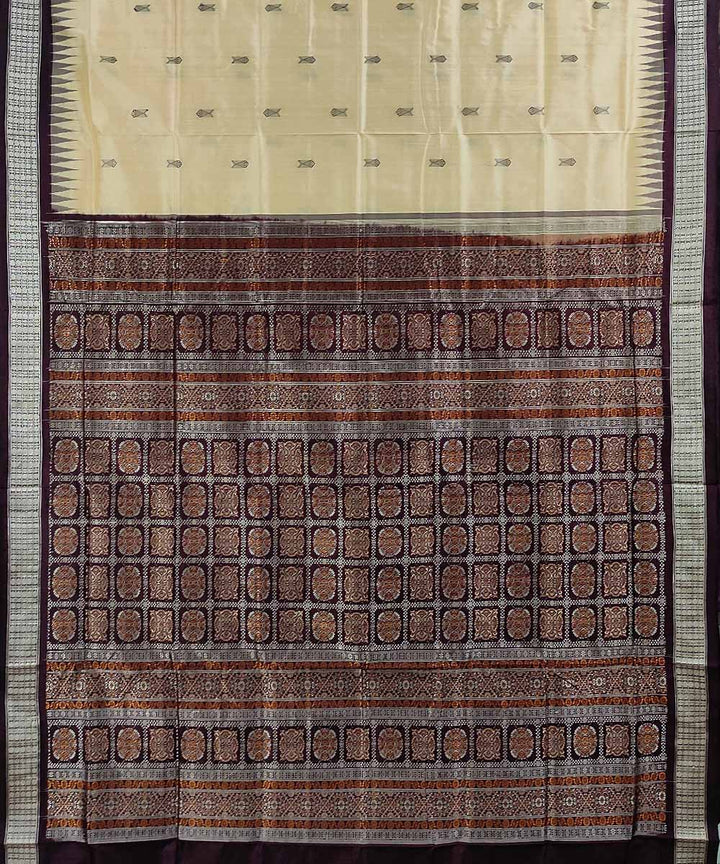 Beige hand woven silk bomkai saree