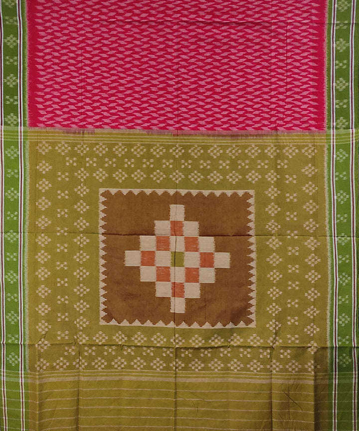 Red olive green handwoven cotton sambalpuri saree