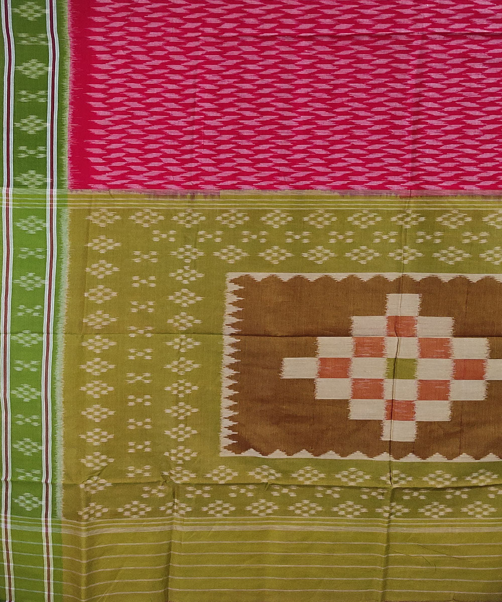 Red olive green handwoven cotton sambalpuri saree