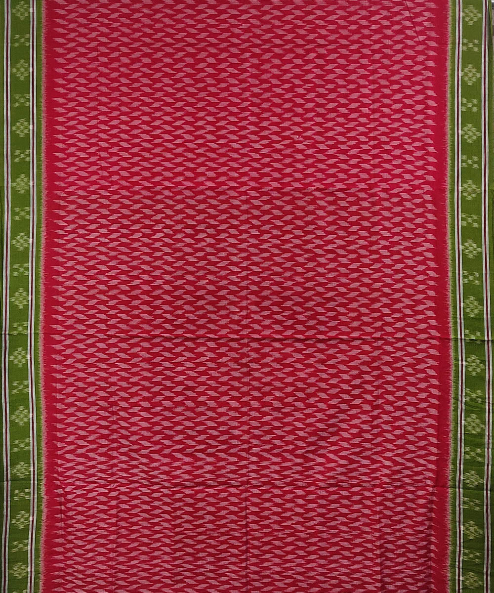 Red olive green handwoven cotton sambalpuri saree