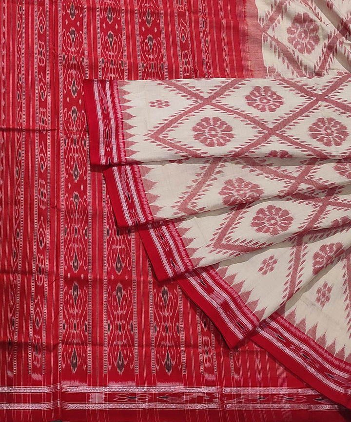 Grey red handwoven cotton sambalpuri saree