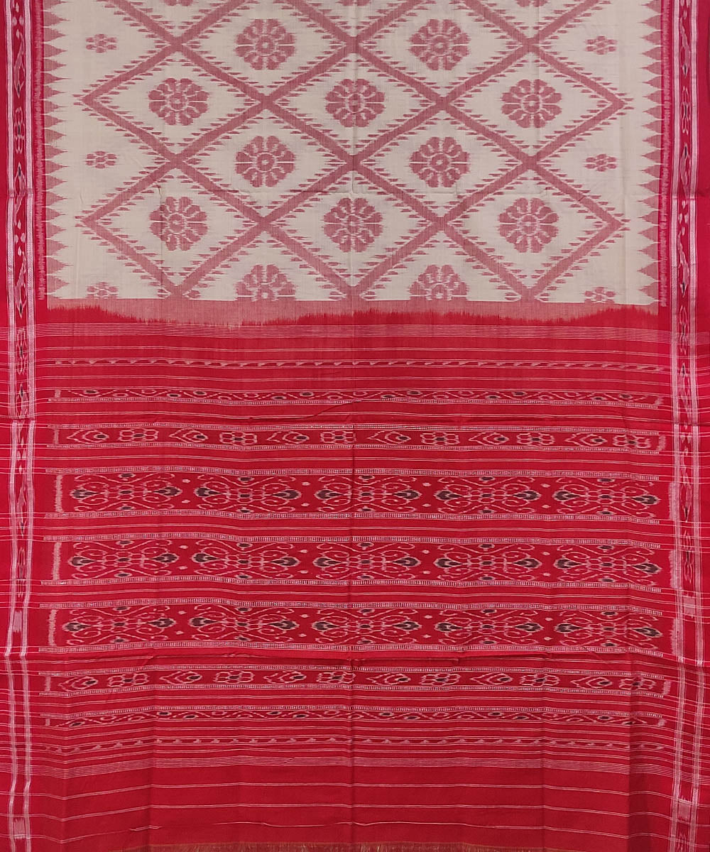 Grey red handwoven cotton sambalpuri saree