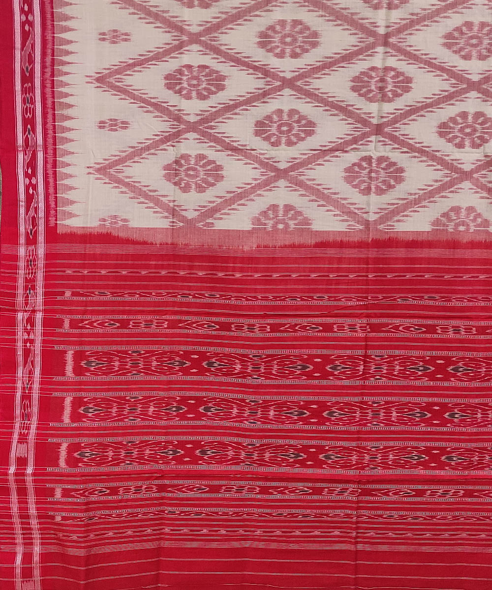 Grey red handwoven cotton sambalpuri saree