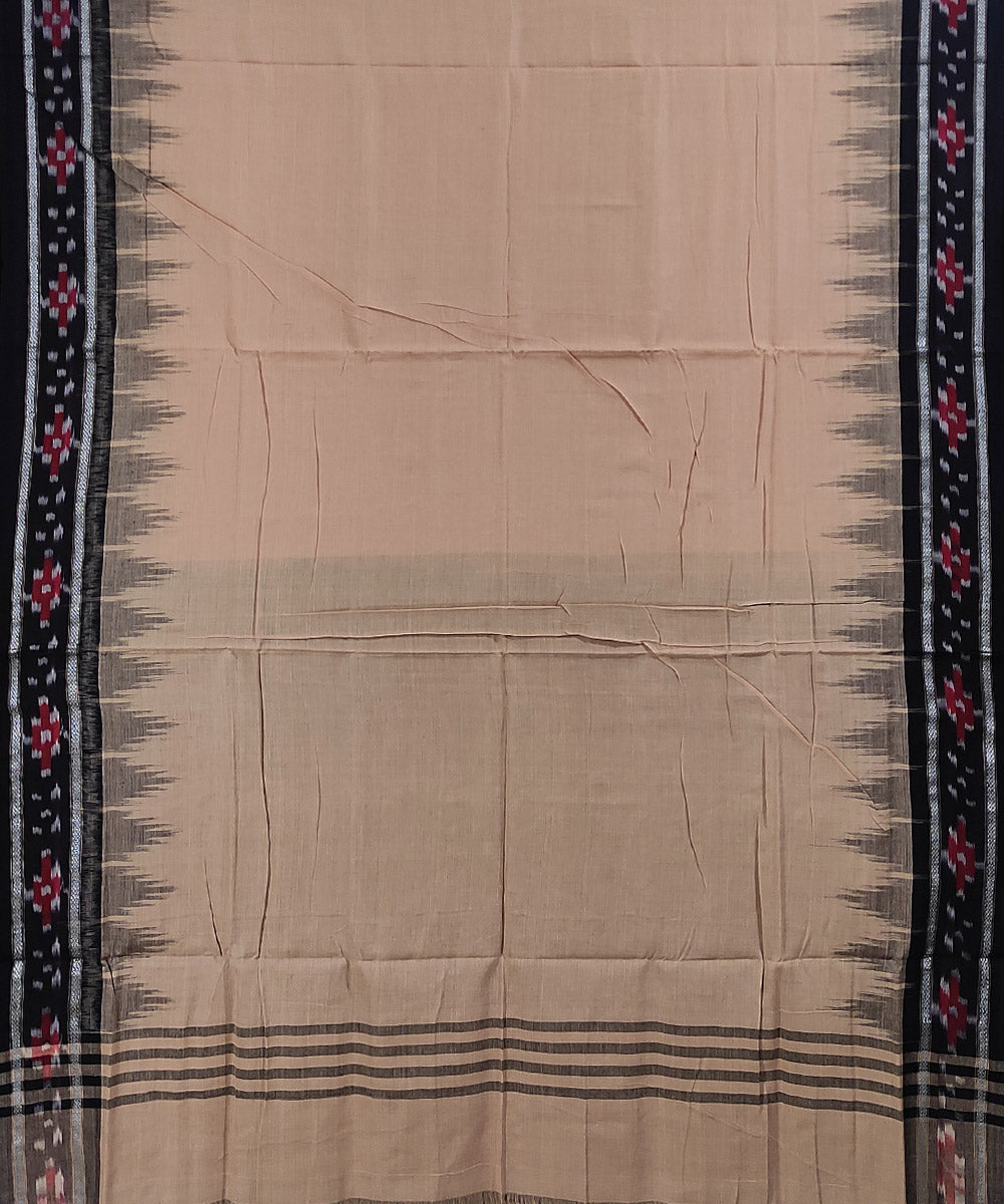 Cream black handwoven cotton sambalpuri saree