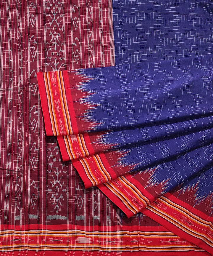 Navy blue red handwoven cotton sambalpuri saree