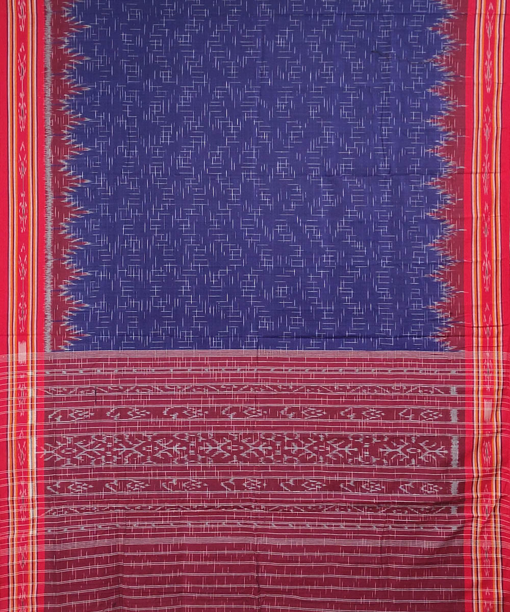 Navy blue red handwoven cotton sambalpuri saree